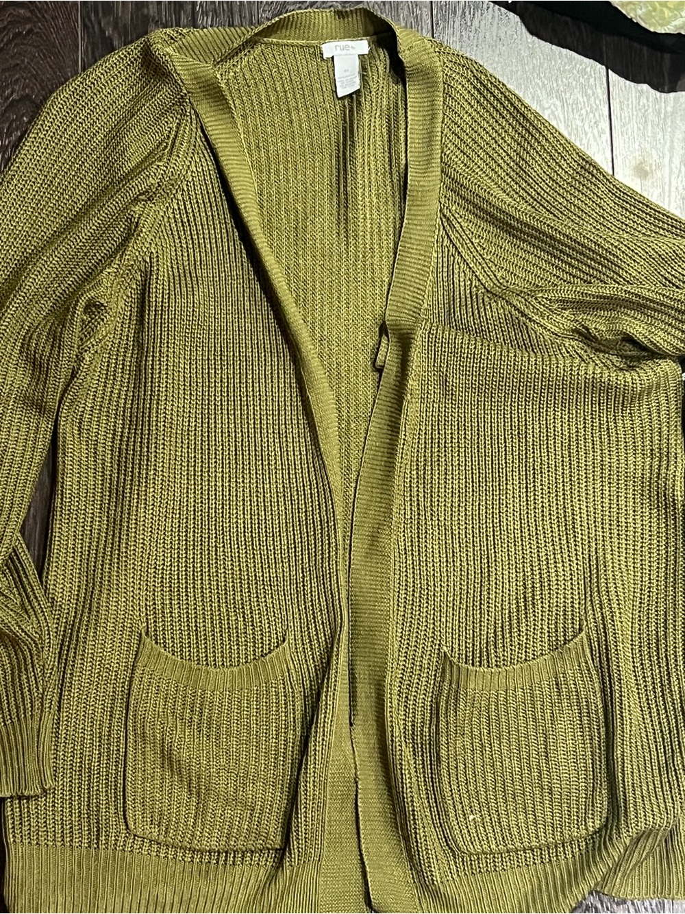 Women's Rue olive Green Knit Open Front Cardigan with Pockets 2XL